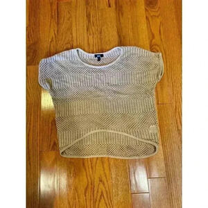 BCX Small Beige Metallic Knit Mesh Top Short Sleeve 90s Y2K